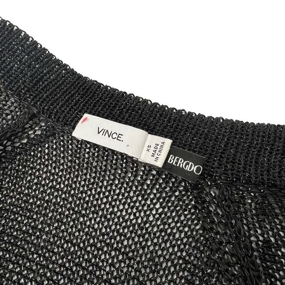Vince Black Metallic Thread Open Front Cardigan Xsmall Mesh Waterfall Sweater - Picture 4 of 15